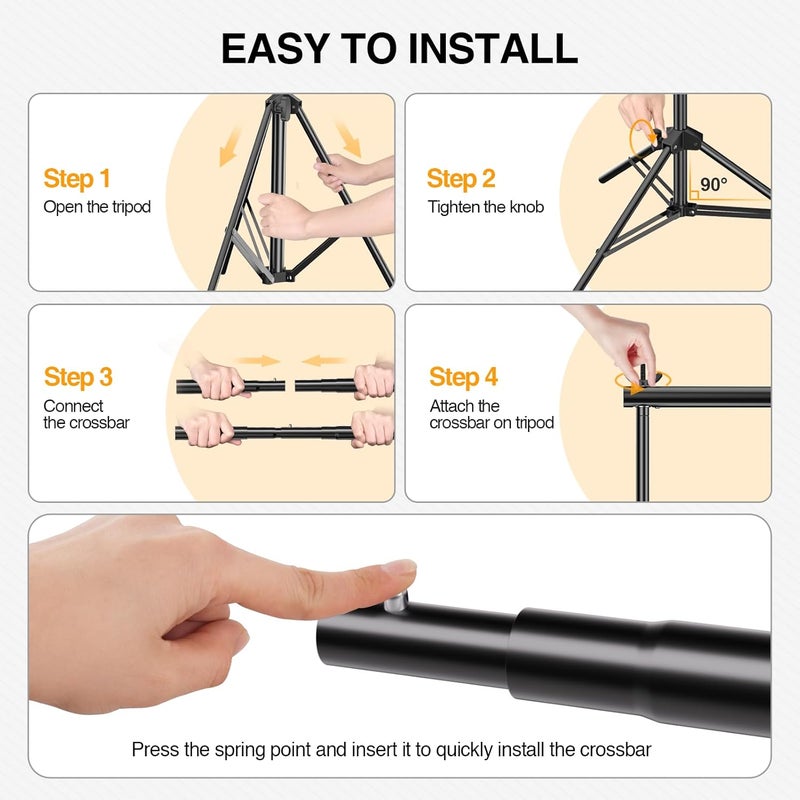 GLOSHOOTING Backdrop Stand, Photo Video Studio 10 x 10FT Adjustable Backdrop Stand, Background Support System Kit with 2 Crossbars, 6 Clamps, 2 Sandbags and Carry Bag for Photography Parties Wedding - Image 4